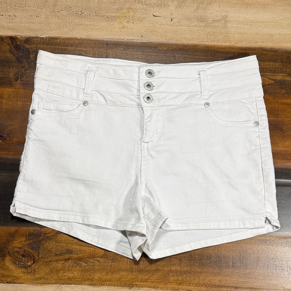Blue Spice White High-Rise Denim Shorts
